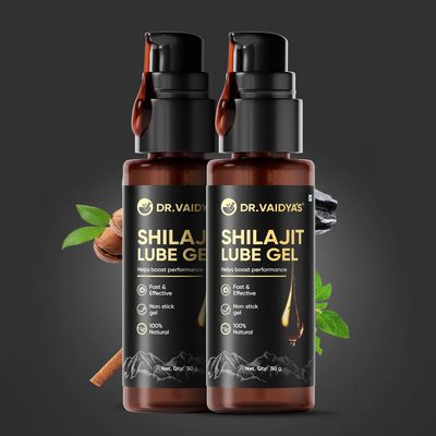 Dr. Vaidyas Shilajit Lube Gel | First Ever Shilajit Infused Lube Gel | Enhances Performance & Stamina | Mess free | 100% Pure Himalayan Shilajit, Jaiphal & Cinnamon Oil, Ashwagandha | 50g (Pack of 2)