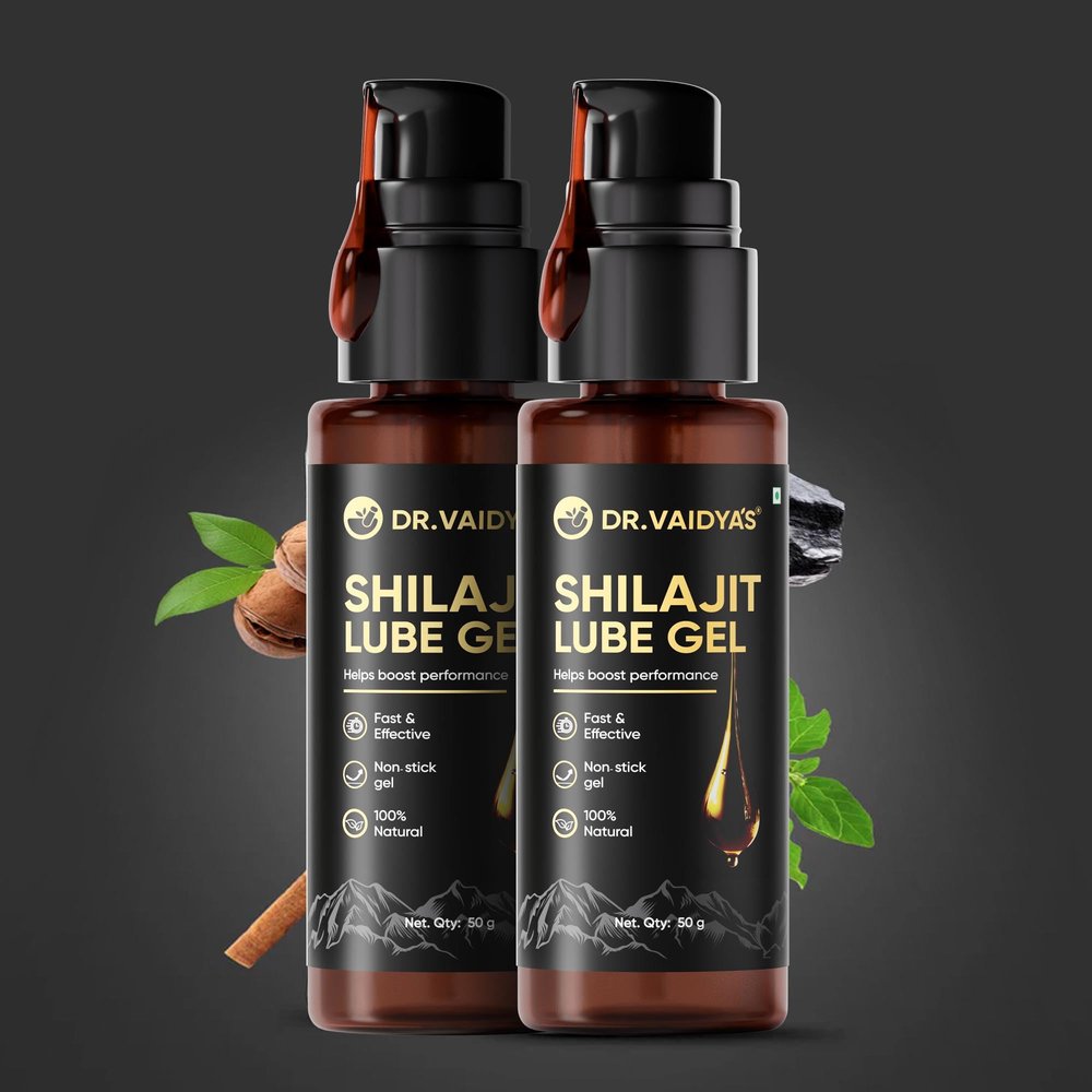 Dr. Vaidyas Shilajit Lube Gel | First Ever Shilajit Infused Lube Gel | Enhances Performance & Stamina | Mess free | 100% Pure Himalayan Shilajit, Jaiphal & Cinnamon Oil, Ashwagandha | 50g (Pack of 2)