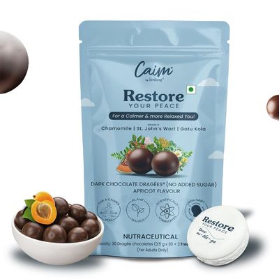 Caim by arelang  Restore Your Peace | Stress Relief Dark Chocolate | Natural Cortisol Regulation with 7 Plant-Based Extracts | Vegan, Sugar-Free & Non-Habit Forming | Clinically Tested | 30 Pcs