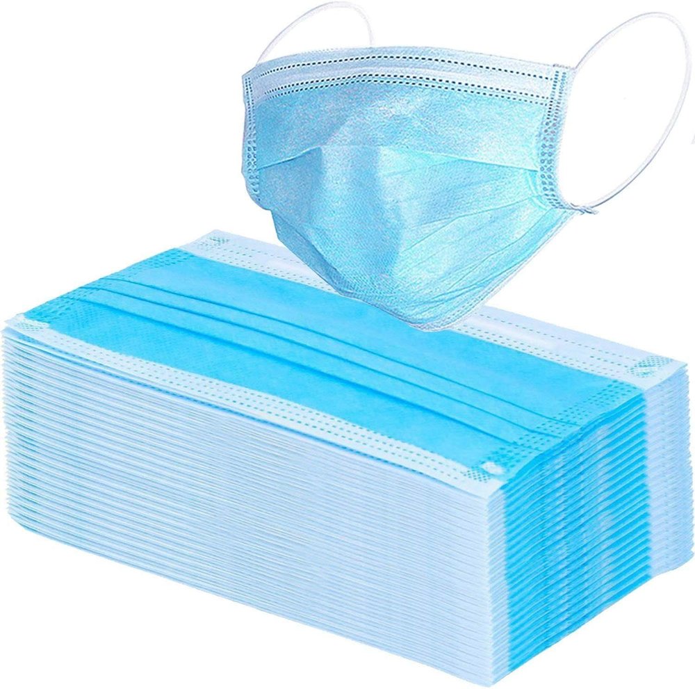 Aarbho 3 Ply Disposable Face Mask with Nose Clip (Blue, Pack of 100) for Unisex