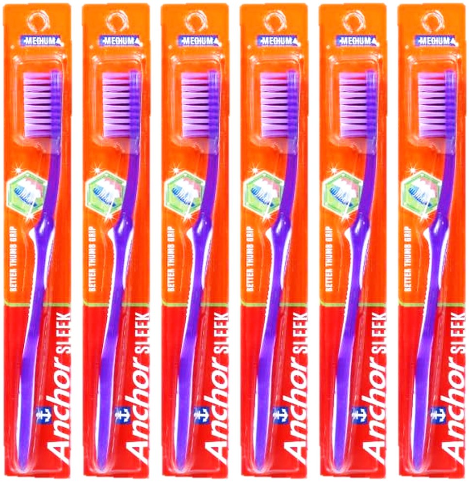 Anchor Sleek Toothbrush, Medium, (Pack of 6)