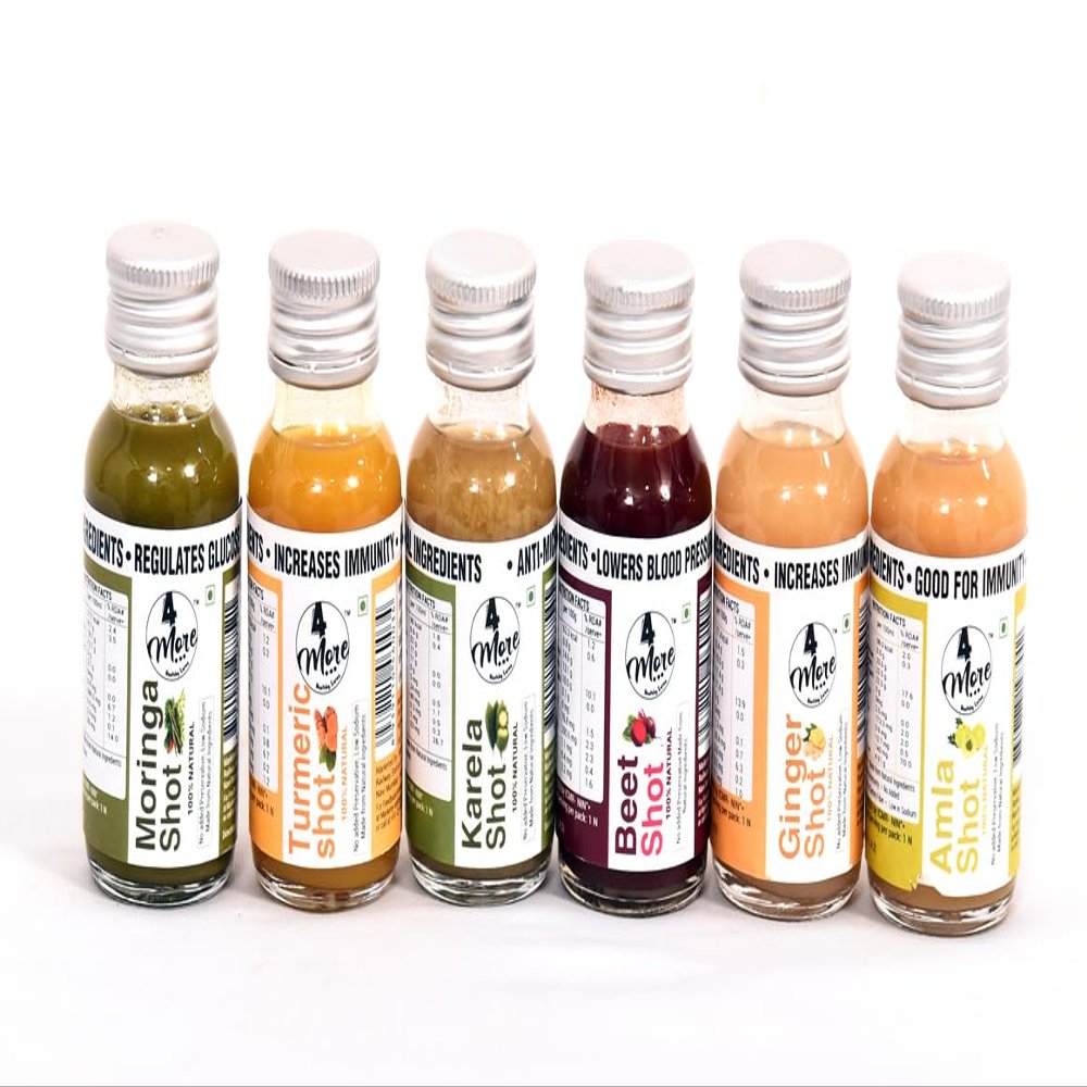 4more Wellness Shots Variety Pack (640ml) | Moringa, Turmeric, Karela, Beet, Ginger & Amla | 6-in-1 Immunity & Detox Cleanse Shots | Health Booster | 100% Natural, No Preservatives (240ml)
