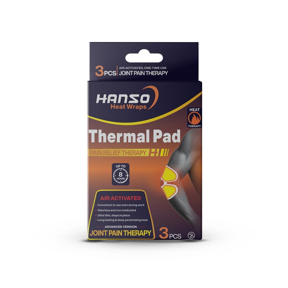 Hanso Thermal Pad for pain Relief and joint pain therapy||Box of 3 pcs||for Neck ||Ankle||Knees||Elbows||Lasting Wamth up to 8 hours.