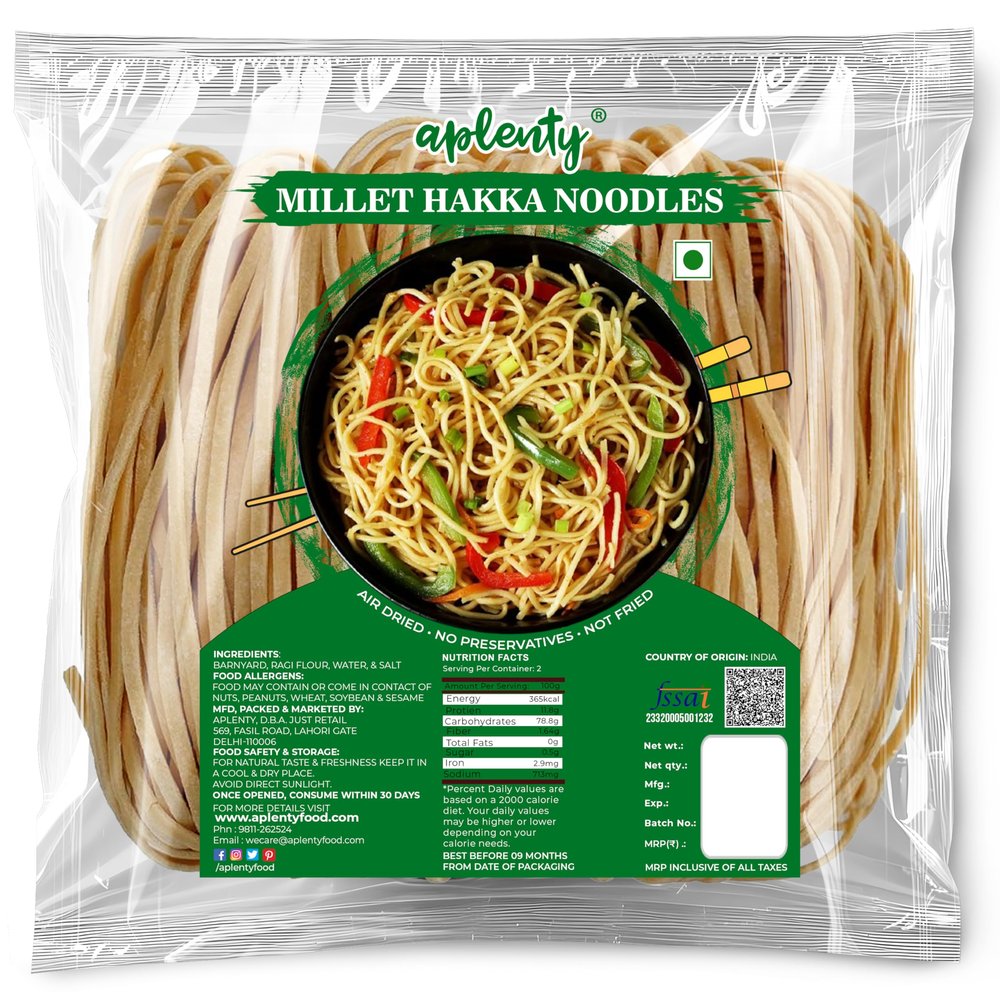 Aplenty Hakka Noodles | Veg Chowmein Masala Maggie | Chowmin Noodles | Long Slurpy Noodles | Plain Chopsuey Noodles | No Preservatives (200g, Barnyard & Mix Millet)
