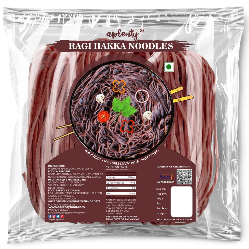 Aplenty Ragi Hakka Noodles | Veg Chowmein Masala Maggie | Chowmin | Long Slurpy | Plain Chopsuey | No Preservatives (1800g, Ragi & Mix Millet Noodles)