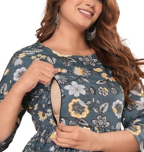 100% Cotton Maternity Feeding Top for Women | Nursing Short Kurtis with Zip | Pregnancy Long Tunics for Jeans | Maternity Nursing Clothes for Easy Breast Feeding | Pregnancy Clothing.