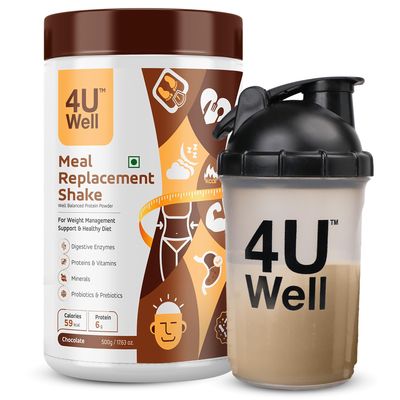 4UWELL Meal Replacement Shake for Women and Men | 18 Essential Vitamins and Minerals - Chocolate Flavour 500g