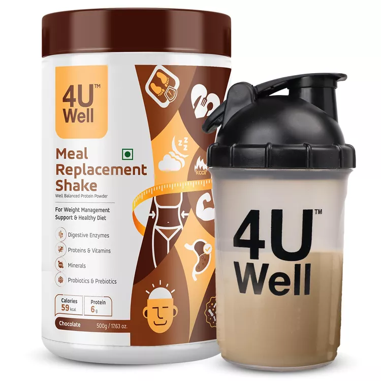 4UWELL Meal Replacement Shake for Women and Men | 18 Essential Vitamins and Minerals - Chocolate Flavour 500g