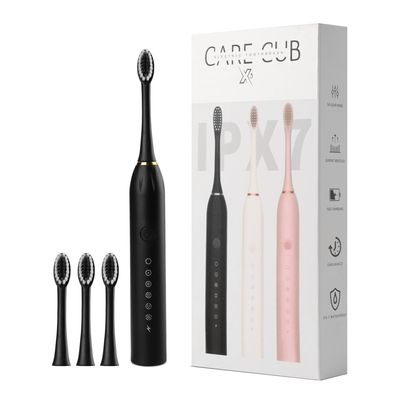 CARE CUB X-3 Sonic Electric Toothbrush, IPX7 Waterproof, Powerful Rechargeable with Replaceable Heads, 6 Cleaning Modes, Advanced Gum Care & Plaque Removal - Black, kid, Youth, Adults, 1 Count