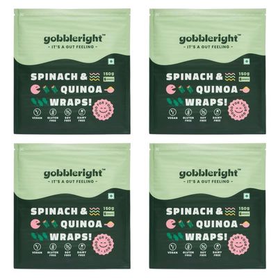 GOBBLERIGHT Spinach & Quinoa Wrap 150g (6 Wraps - Pack of 3) | Low GI & High in Protein | Plant Based & Fibre Packed | Gluten Free & Vegan | Healthy Frozen Tortilla for Burrito, Wraps, Tacos