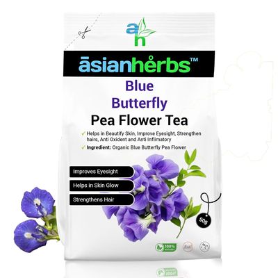 Asian Herbs Blue Butterfly Pea Flower Tea - Antioxidant Rich, Soothing & Calming, Supports Focus, Promotes Well-being, Enhances Skin & Hair Health (50grams)