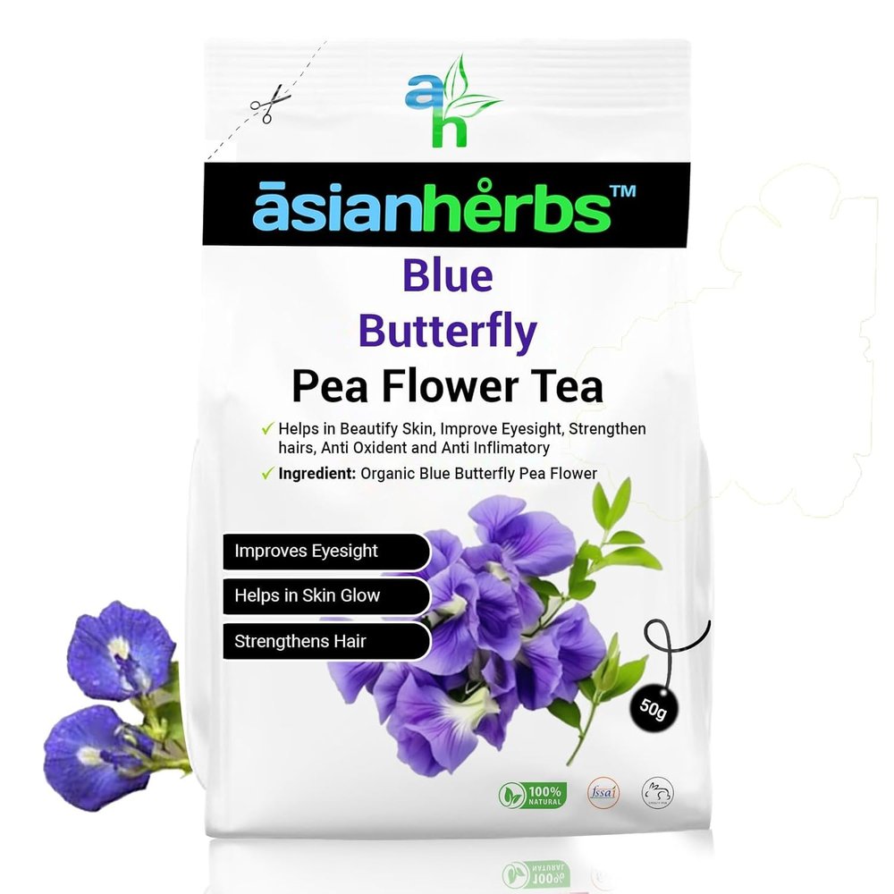 Asian Herbs Blue Butterfly Pea Flower Tea - Antioxidant Rich, Soothing & Calming, Supports Focus, Promotes Well-being, Enhances Skin & Hair Health (50grams)