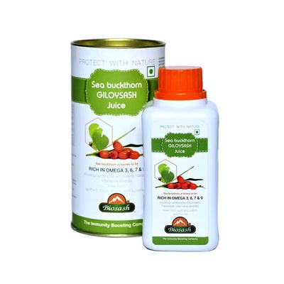 Biosash Seabuckthorn Giloysash Juice 250ml | Pure Sea Buckthorn Juice with Giloy & Berry Pulp | Rich in Omega 3 6 7 9 | Helps in Skin & Hair Health, Liver Detox, Immunity Vitality & Overall Wellness