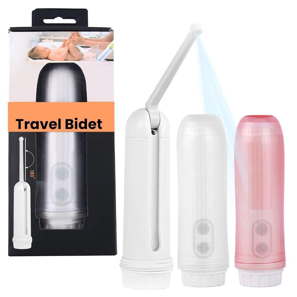 WOTOFY Silicone Portable Jet Spray for Toilet Travel Bidet Spray for Personal Hygiene & Cleaning Handheld Electric Bidet with Adjustable Pressure Control (Pink)