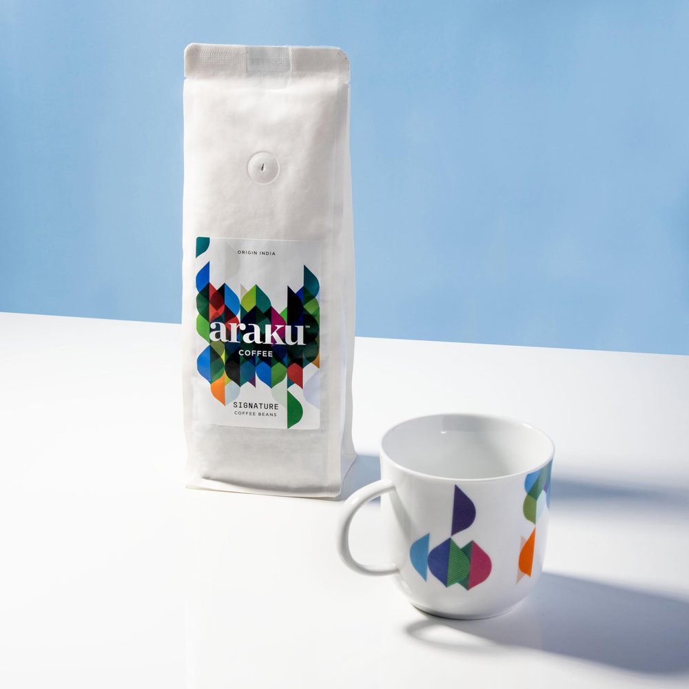 ARAKU Signature Coffee and Mug Combo 2 Packs of 250 g Freshly Roasted 100% Arabica Beans(Whole Bean) and 1 ARAKU Leaf Latte Coffee Mug