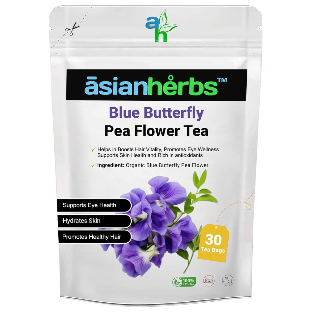 Asian Herbs Blue Butterfly Pea Flower Tea - Antioxidant Rich, Soothing & Calming, Supports Focus, Promotes Well-being, Enhances Skin & Hair Health (30 Tea Bags)