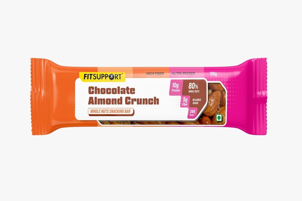 FitSupport | Pack of 6 (50 Gram, CHOCOLATE ALMOND CRUNCH SNACK BAR)