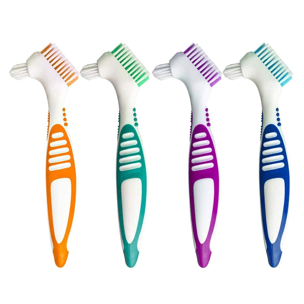 LOOM TREE Double Sided Denture Cleaning Brushes Set Multi-Layered False Teeth Brush 4X | Oral Care | Toothbrush Replacement Heads