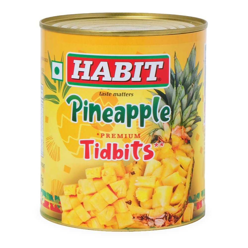 HABIT Pineapple TIDBITS - 850g| Pineapple Chunks in Sugar Syrup | Ready-to-Eat | Perfect for Cakes, Pastries, Ice Creams, Cocktails & Desserts (Pack of 4)