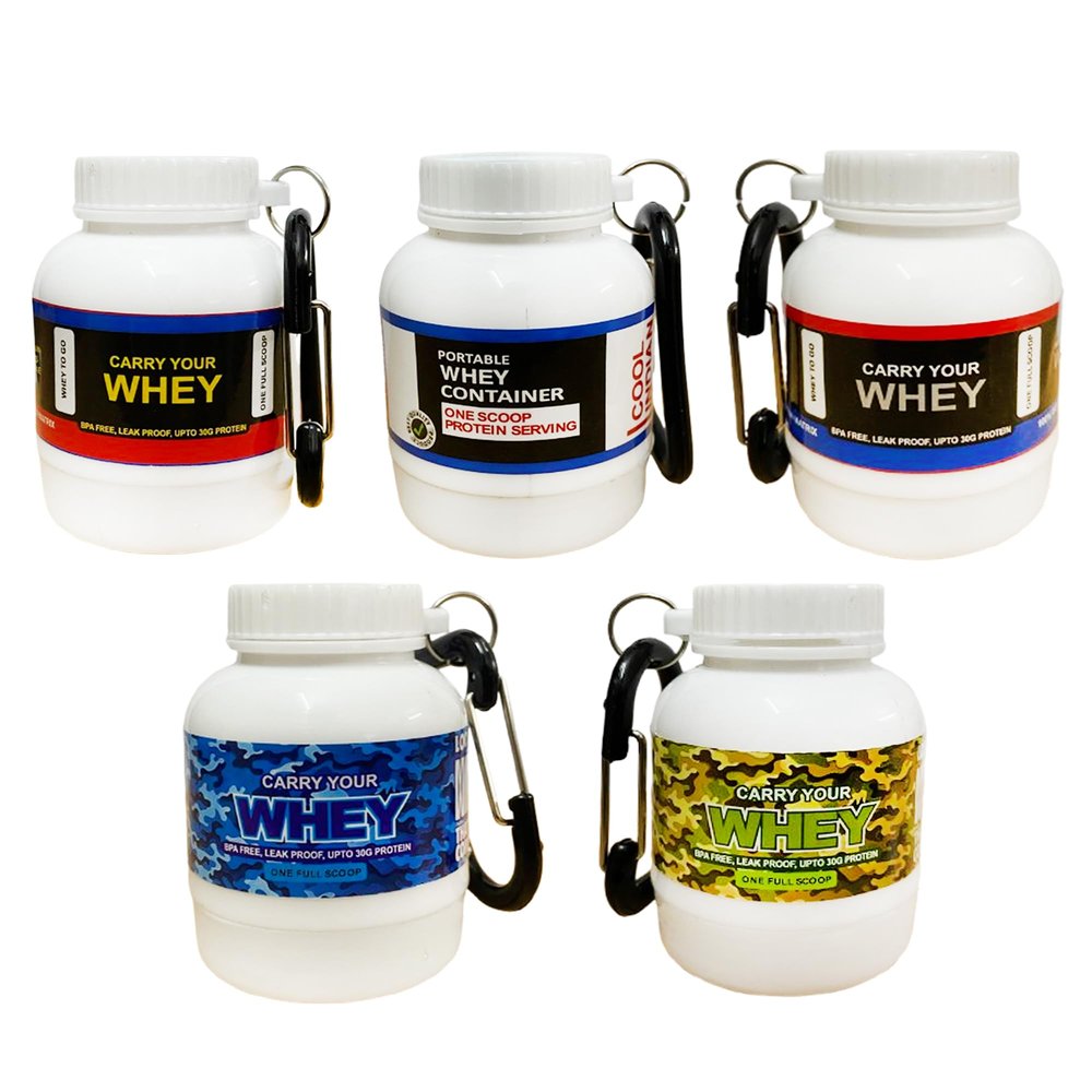 Amazing New Whey loader Protein Carry Funnel Portable Protein Whey or Supplement Powder Combo Pack of 5 Carrying Whey Funnel and Container Box with Key-Chain