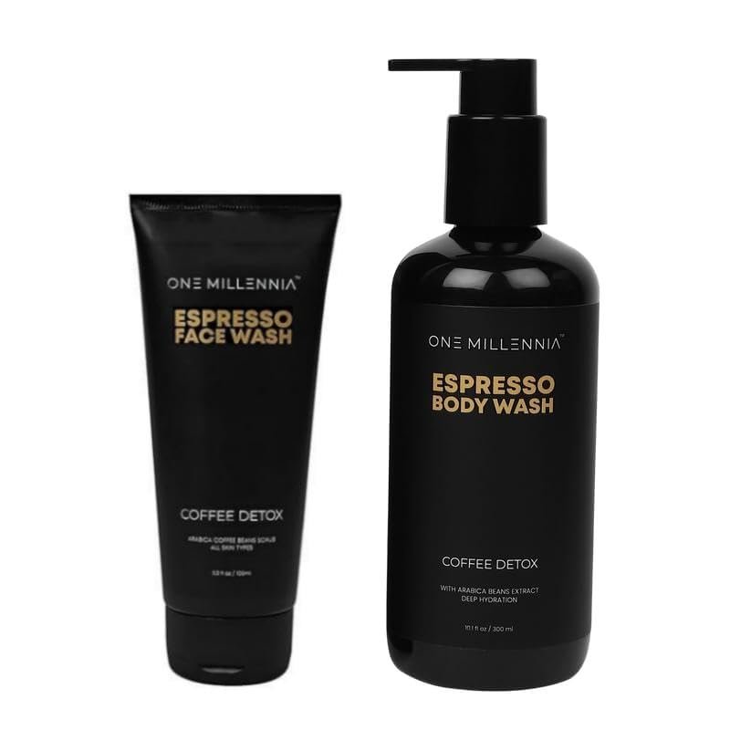One Millennia Espresso Coffee Face Wash (100ml) & Body Wash (300ml) Combo Set For Men | Energizing Coffee Care For Your Skin (Pack of 2)