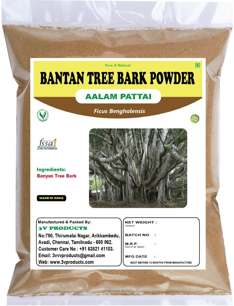 3V PRODUCTS Banyan Tree Bark Powder 200g | Aalam Pattai | Bargad Chaal | Marri Udala | Indian Fig | Ficus Benghalensis Bark (Pack of 2x100g)