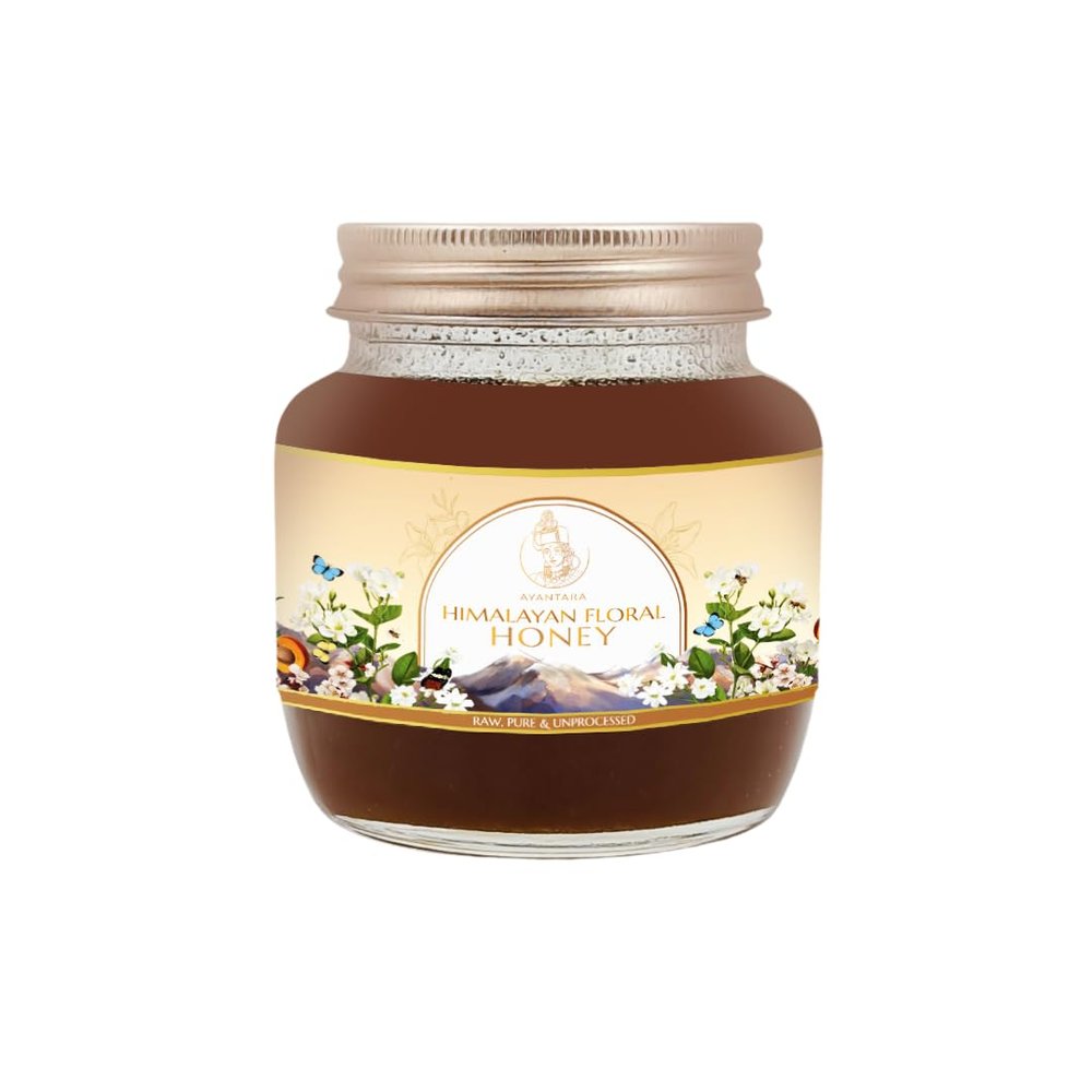 Ayantara Himalayan Floral Honey - 250g | 100% Raw, Pure & Unprocessed | Supports Immunity & Digestion | Extracted from Seabuckthorn Berry & Jasmine | Natural Antioxidants | No Added Sugar | Lab Tested
