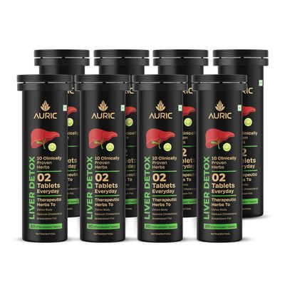 Auric Liver Detox Supplement | 160 Tablets Fizzy Water with 10 Ayurvedic Herbs | Clinically Researched Therapeutic Ingredients | Drop, Dissolve, Fizz, Drink
