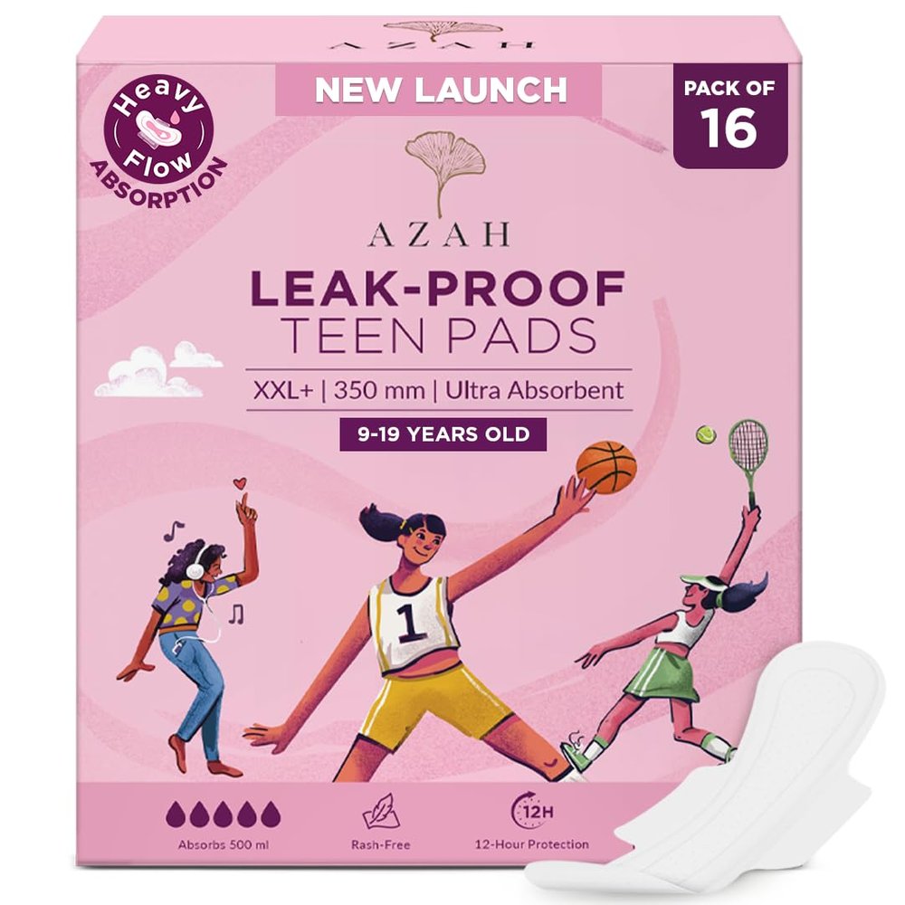 AZAH Sanitary Pads for Teen XXL+ [Pack of 16] | Ultra Absorbent Sanitary Pads for Teenage Girls | 350 MM Long Sanitary pads for Girls | 100% Rash-Free & Cottony Soft | 12 Hrs Leakproof Protection |