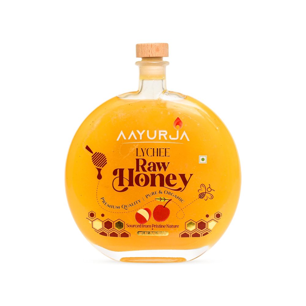 AAYURJA Lychee Raw Honey | Exotic Lychee Flavor | Packed with Nutrients and Antioxidants | Smooth and Aromatic Sweetener | 350 Grams