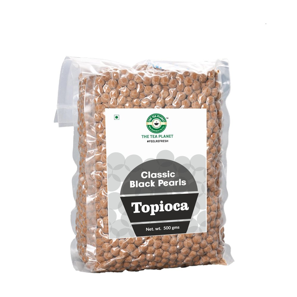 Tea Planet Tapioca Pearls Classic Black Boba 500g | Instant-Ready Chewy Pearls for Bubble Tea, Milk Tea, Mocktails, Ice Cream & Desserts | Vegan-Friendly, Non-GMO & Easy to Prepare (500gms, Black pearls)