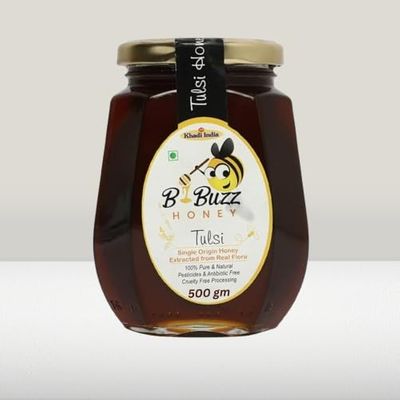 Bbuzz Tulsi Honey 500g | Pure Natural Raw Honey Infused with Tulsi | Unprocessed Sugar Free Honey for Immunity Digestion & Wellness