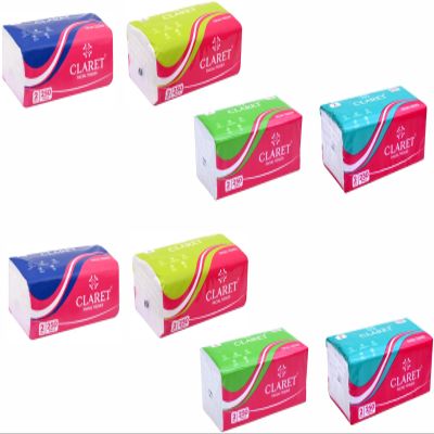 Claret 2-Ply Polypack Facial Tissues Super Soft, 500 Sheets (250 Pulls/Pack), 18x20 cm, Multipurpose Dry Tissues, Pack of 8 Perfect for home and office use