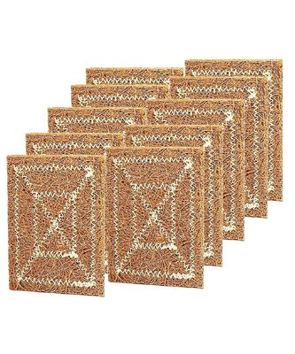 Grow Basket Natural Coconut Coir Fibre Scrub Pads, Kitchen Dishwashing Scrub Pads, Utensil Washing Scrub Suitable for Dish/Utensils/Tiles, Wash Basin (10, Small (3 x 4 Inch))