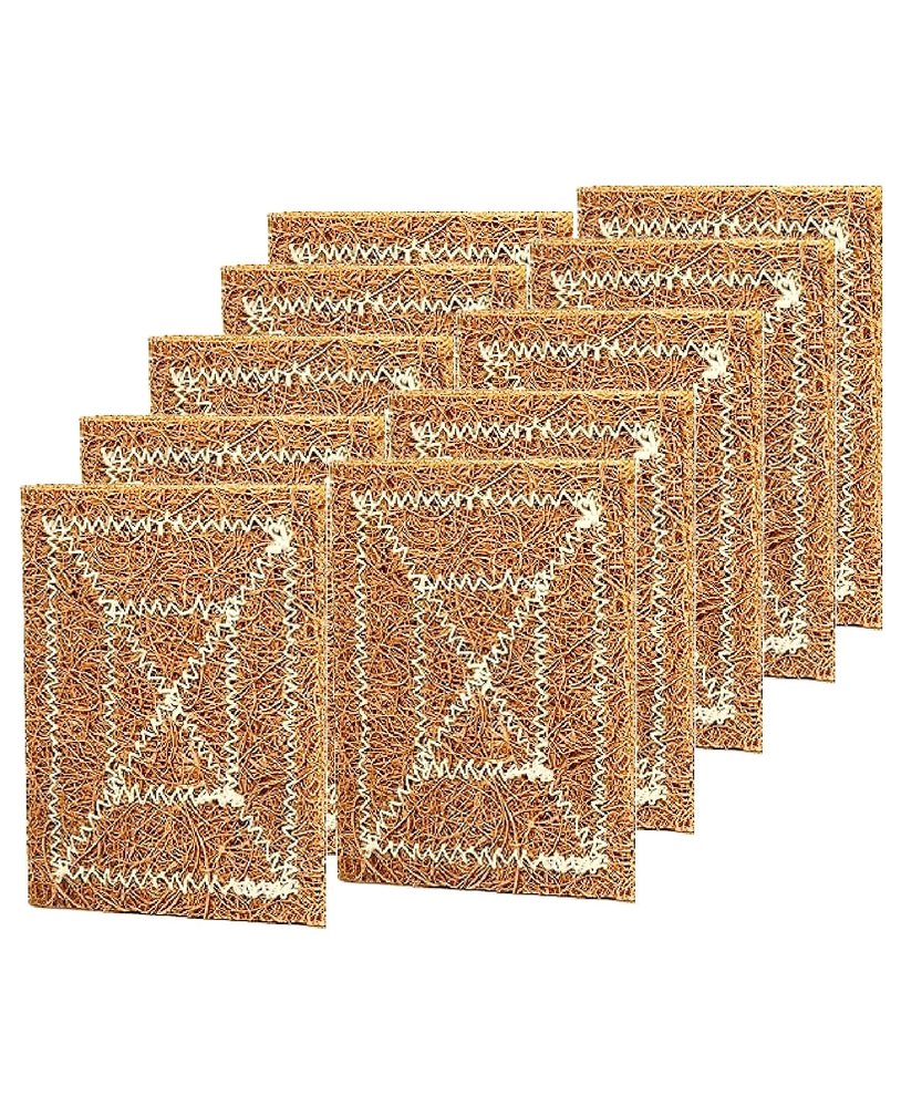 Grow Basket Natural Coconut Coir Fibre Scrub Pads, Kitchen Dishwashing Scrub Pads, Utensil Washing Scrub Suitable for Dish/Utensils/Tiles, Wash Basin (10, Small (3 x 4 Inch))