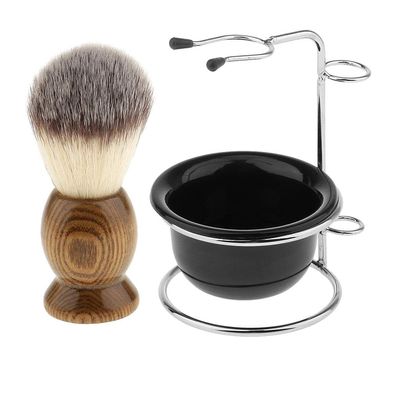 LOOM TREE Wood Shaving Brush + Stainless Steel Holder Stand + Soap Cream Mug Bowl Set | Shaving & Hair Removal | Shaving Brushes & Mugs