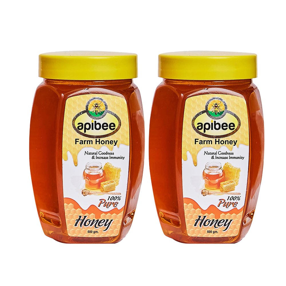 Apibee Farm Honey 500 g (Buy 1 Get 1 Free) | 100% Pure & Natural Honey | Raw Farm-Sourced Honey with No Added Sugar | Daily Use Natural Sweetener (Pack of 2)