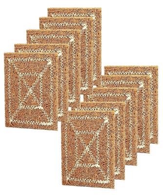 Grow Basket Coconut Fibre Kitchen Scrubbers for Pans Pots Dish Utensils Tiles Wash Basin Pure Coconut Coir Scrub| Natural Coir Stitched Scrubber for Kitchen, Utensils, Dishes (10, Small (3X 4 Inch))
