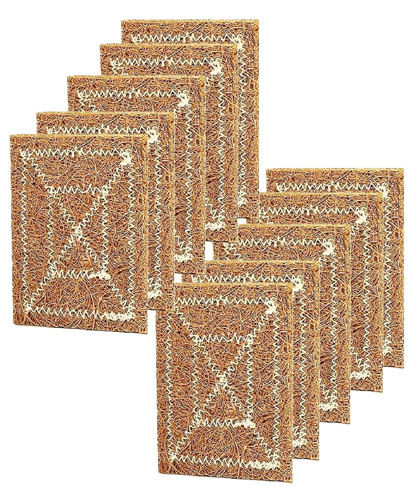 Grow Basket Coconut Fibre Kitchen Scrubbers for Pans Pots Dish Utensils Tiles Wash Basin Pure Coconut Coir Scrub| Natural Coir Stitched Scrubber for Kitchen, Utensils, Dishes (10, Small (3X 4 Inch))