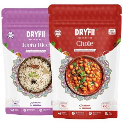 Dryfii Ready-to-Eat Instant | Jain Chole & Jeera Rice | Pure Veg | Freeze Dried | No Onion, No Garlic | Rehydrated Weight 455 g