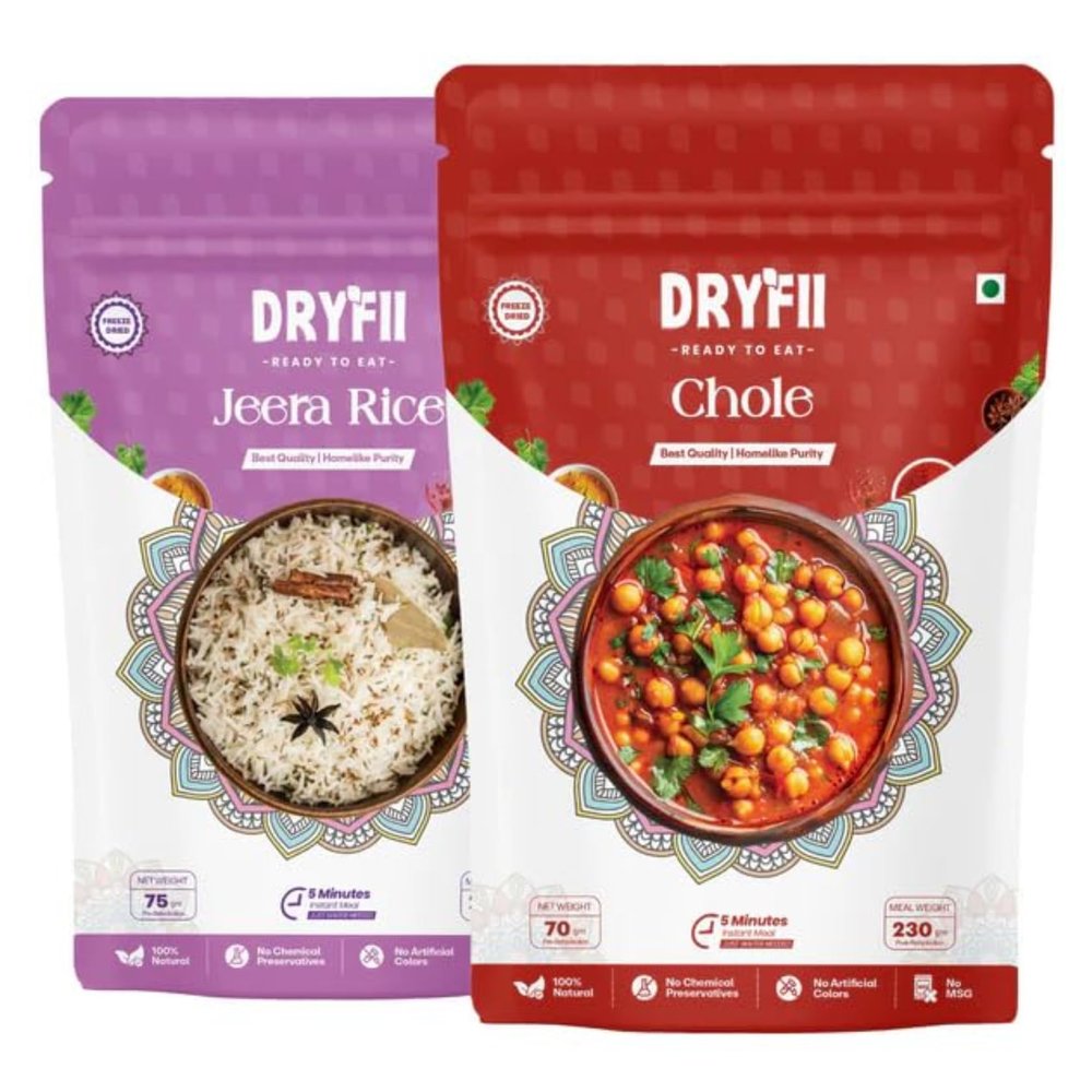Dryfii Ready-to-Eat Instant | Chole & Jeera Rice | Pure Veg | Freeze Dried | Rehydrated Weight 455 g