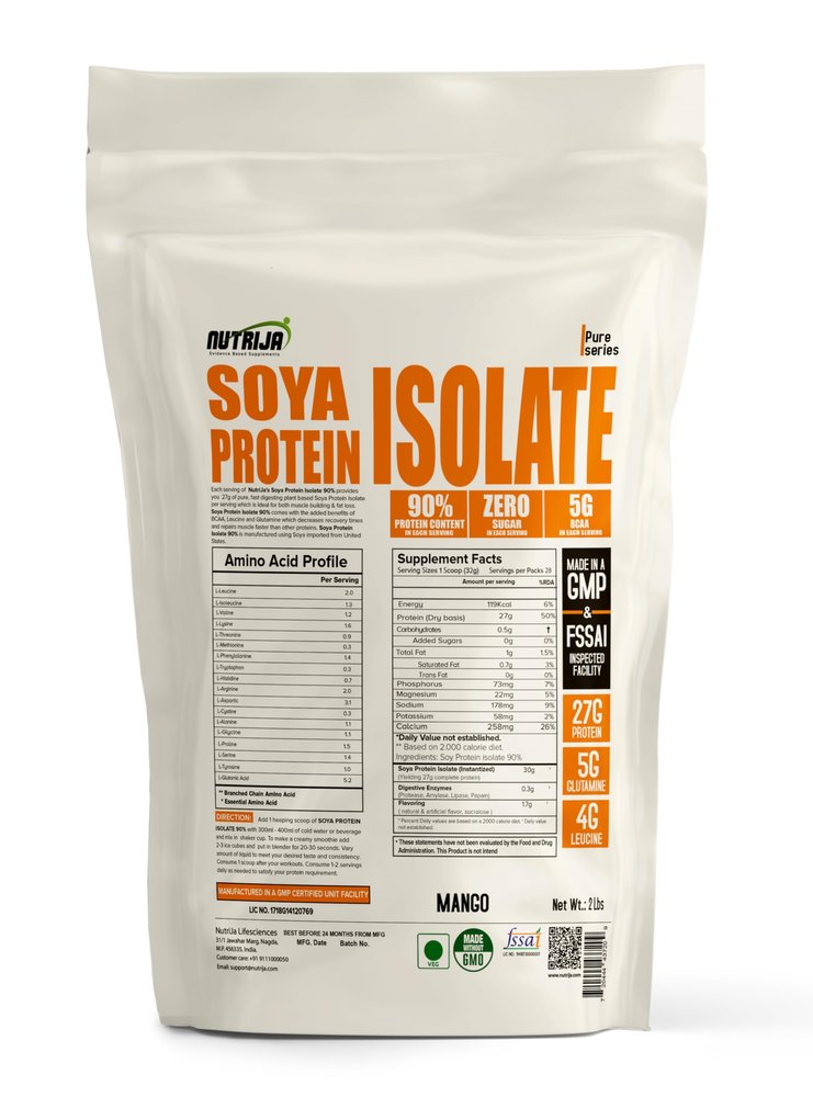 NutriJa Soya Protein Isolate 90% with Added Digestive Enzymes for Optimal Absorption | Vegan Plant Based Protein Powder | Non-GMO 28 Serving (2 LBS, Mango)
