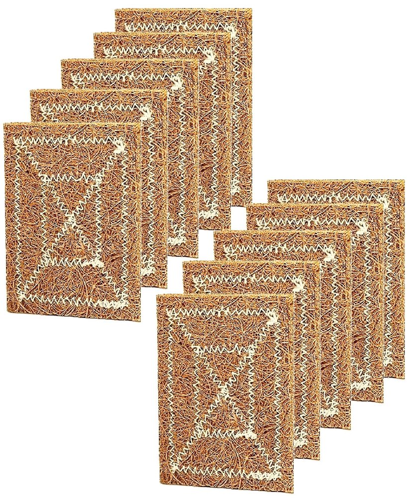 Grow Basket Natural Coconut Coir Fibre Scrub Pads, Kitchen Dishwashing Scrub Pads, Utensil Washing Scrub Suitable for Dish/Utensils/Tiles, Wash Basin (10pcs (Small 3x4 inch))