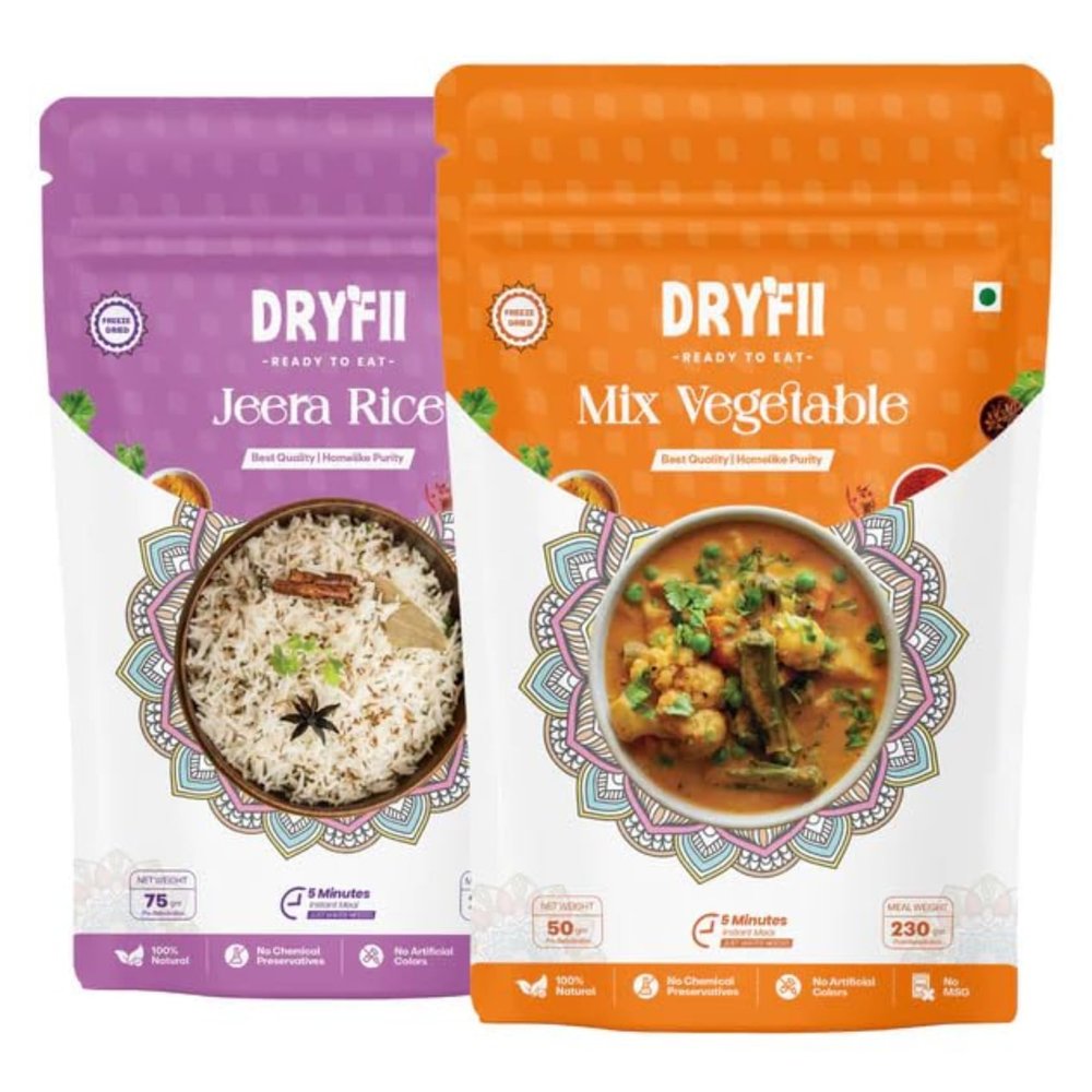 Dryfii Ready-to-Eat Instant | Mix Vegetable & Jeera Rice | Pure Veg | Freeze Dried | Rehydrated Weight 455 g