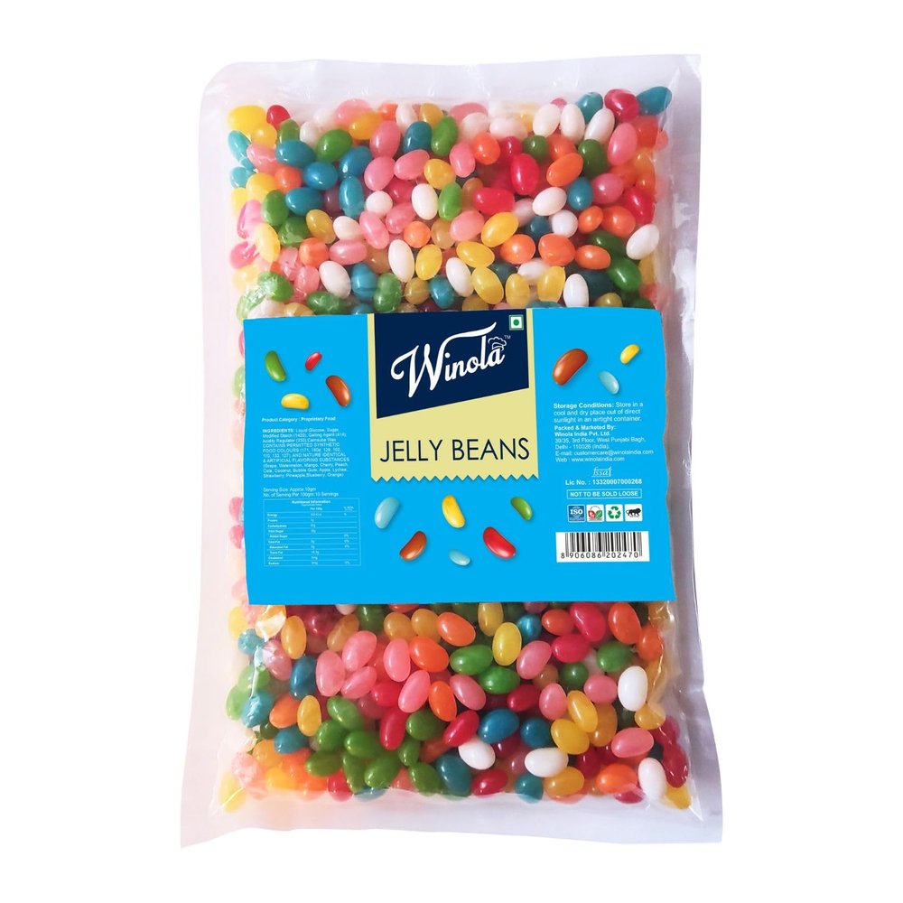 Winola Jelly Beans - 100% Vegetarian Multicolored, Mixed Fruit Flavours Jelly Beans (1 kg in a pouch)