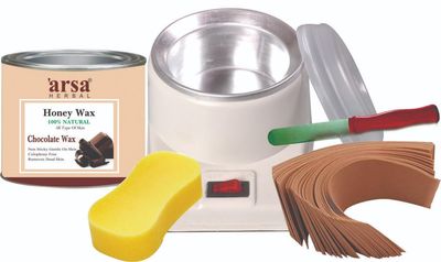 arsa HERBAL PROFESSIONAL: Honey and Chocolate Wax Kit with Warmer & Accessories | 100% Natural, Non-Sticky & Colophony-Free | Comes with Spatula, Sponge, & Wax Strips