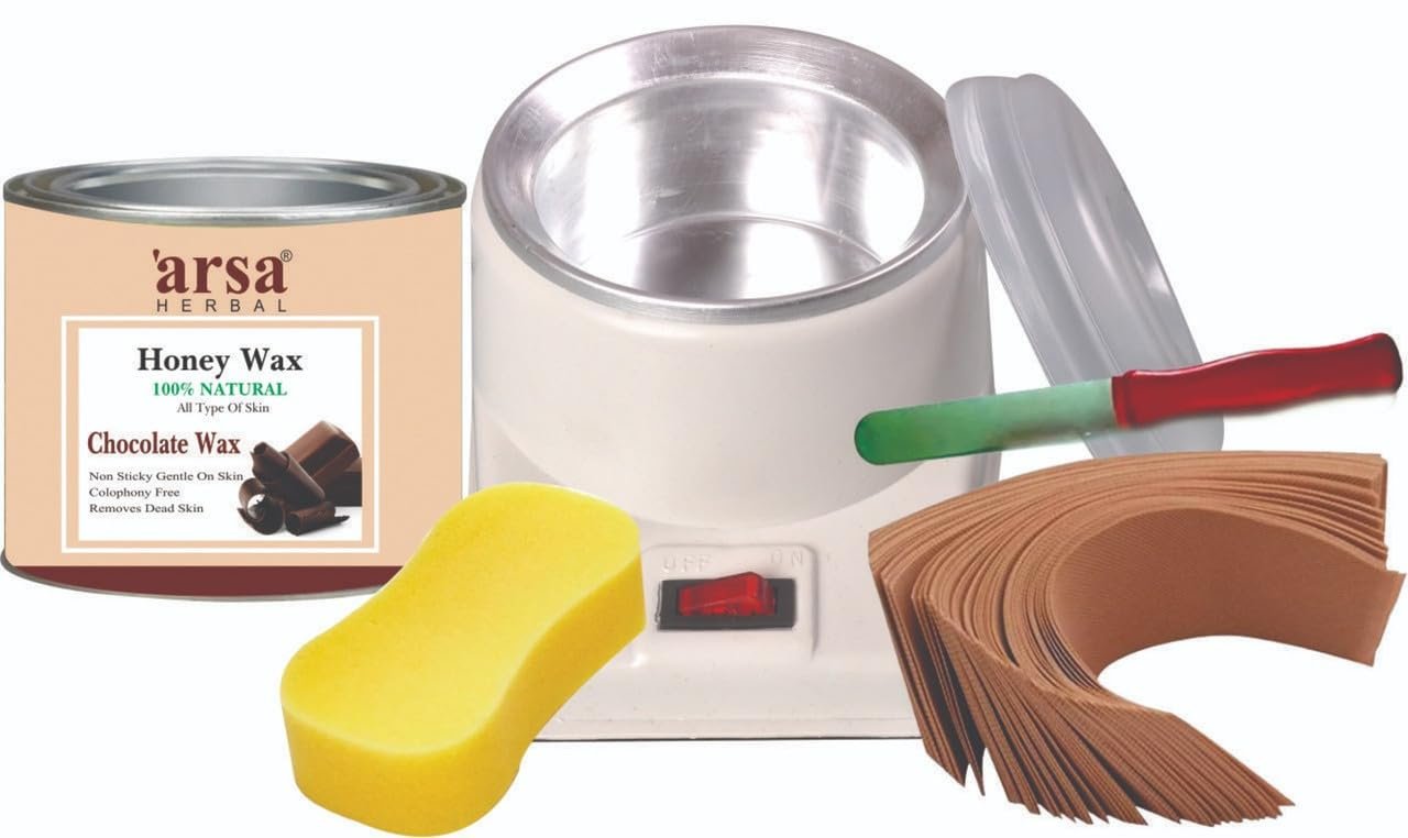 arsa HERBAL PROFESSIONAL: Honey and Chocolate Wax Kit with Warmer & Accessories | 100% Natural, Non-Sticky & Colophony-Free | Comes with Spatula, Sponge, & Wax Strips