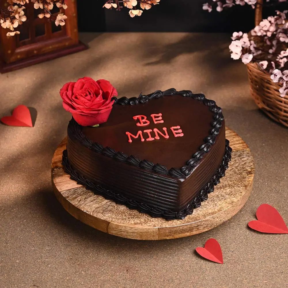 Bakingo 2Kg Delicious Silky Smooth Fresh Be Mine Hearty Chocolate Truffle Cake For Birthday & Anniversary Cake, Valentine Day Cake For Boyfriend, Girlfriend, Husband & Wife (Same Day Delivery)