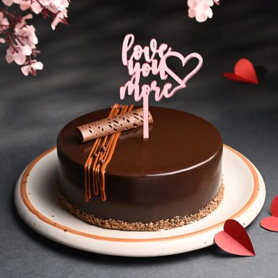 Bakingo 2Kg Delicious Silky Smooth Fresh Chocolate Truffle Cake With Love Topper For Birthday & Anniversary Cake, Valentine Day Cake For Boyfriend, Girlfriend, Husband & Wife (Same Day Delivery)