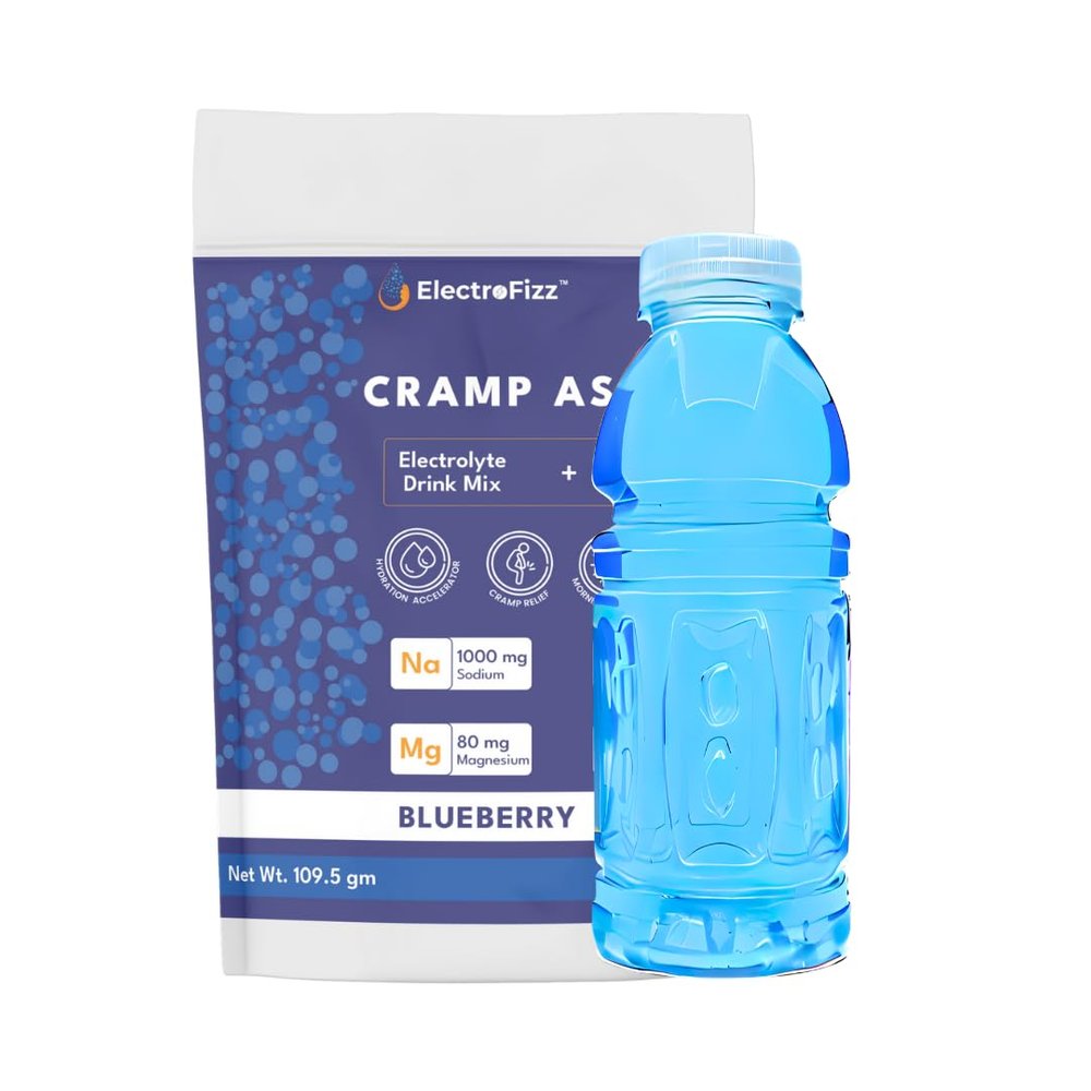 ElectroFizz Zero-Sugar Electrolyte-Cramp Assault-Hydration Powder | Prevents & Relieves Muscle Cramps | Muscle Function & Electrolyte Balance | Added coconut water powder- (15 Sticks, Blueberry)